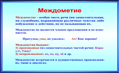 Междометия и другие части речи 7 класс презентация